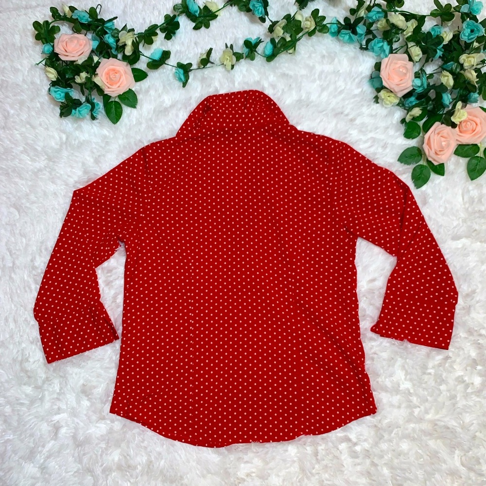Notations Top Red Polka Dotted Button Up Shirt - Picture 3 of 5
